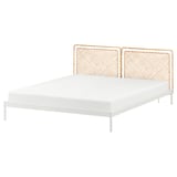 VEVELSTAD Base de cama+2 cabeceras, blanco/Tolkning ratán, Tamaño King