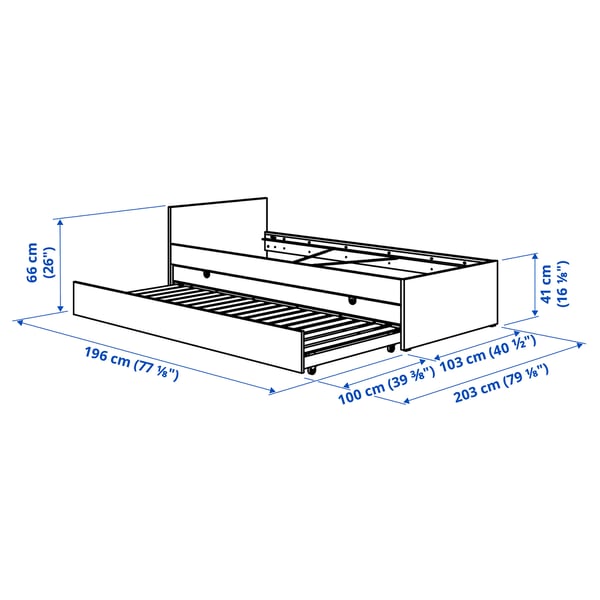 VIHALS Base de cama+1 cama inferior, blanco, Tamaño twin