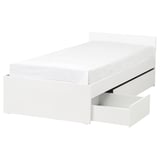 VIHALS Base de cama+2 cajas almacenamiento, blanco/Luröy, Tamaño twin