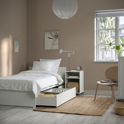 VIHALS Base de cama+2 cajas almacenamiento, blanco, Tamaño twin