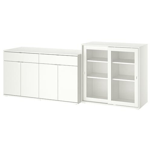 VIHALS Comb almacenamiento+puertas vidrio, blanco/vidrio transparente, 92 1/2x18 1/2x35 3/8 "
