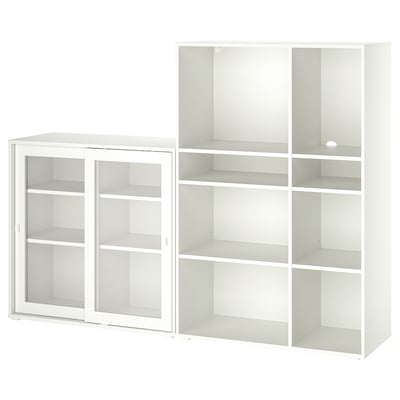 VIHALS Comb almacenamiento+puertas vidrio, blanco/vidrio transparente, 74 3/4x14 5/8x55 1/8 "