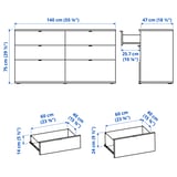 VIHALS Gavetero de 6 cajones, blanco/función de anclaje/desbloqueo, 55 1/8x18 1/2x29 1/2 "