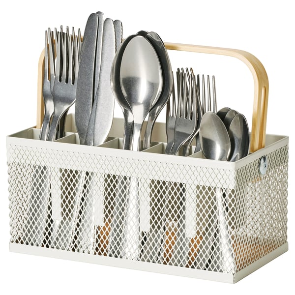 VIMPELFISK Cubertería 20 piezas+soporte, acero inoxidable bambú/color hueso