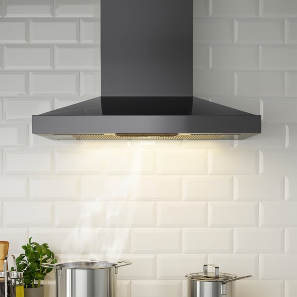 VINSTGIVANDE Campana extractora de pared, negro acero inoxidable