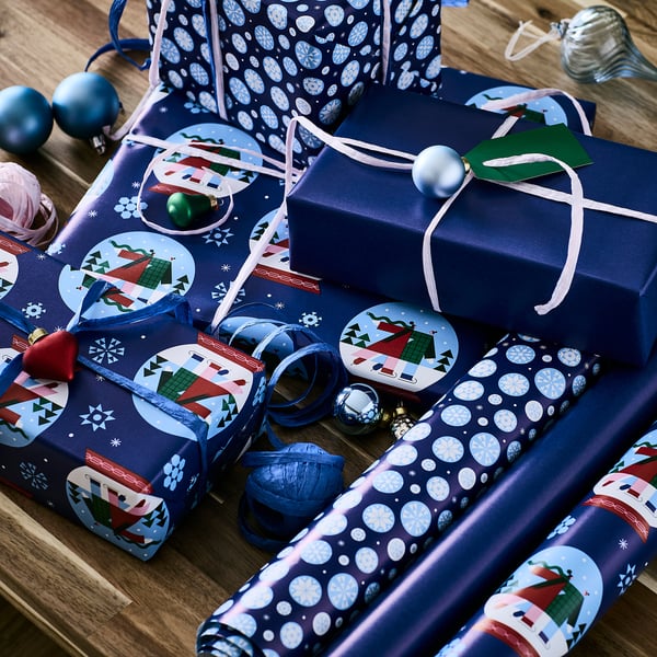 VINTERFINT Rollo de papel de regalo, formas variadas azul, 9.84x2.30 '/22.60 pie²