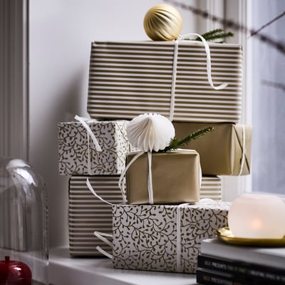 VINTERFINT Rollo de papel de regalo, formas variadas dorado, 9.84x2.30 '/22.60 pie²