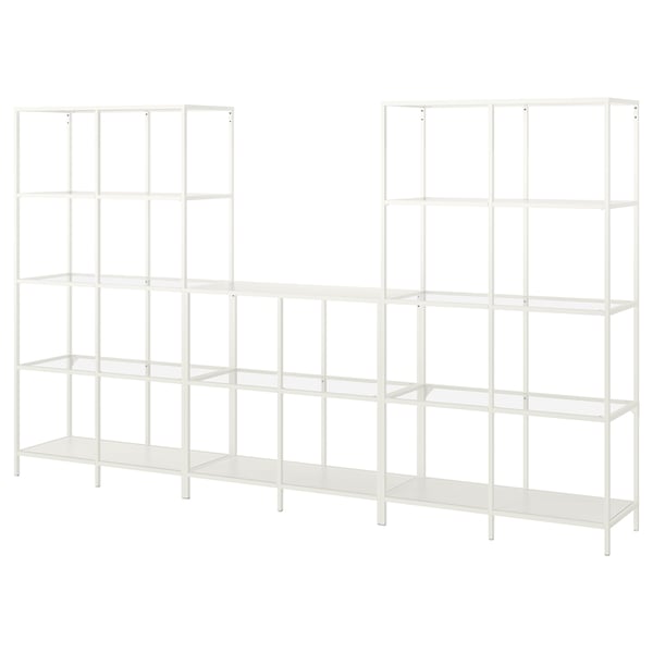 VITTSJÖ Combinación de almacenaje, blanco/vidrio, 118 1/8x14 1/8x68 7/8 "