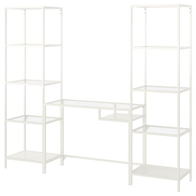VITTSJÖ Estantería+mesa para portátil, blanco/vidrio, 79 1/2x14 1/8x68 7/8 "