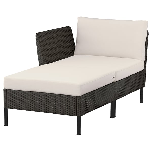 VITTSKÄR Chaise longue modular, con reposabrazos exterior/ratán de plástico en gris oscuro Frösön/Duvholmen beige
