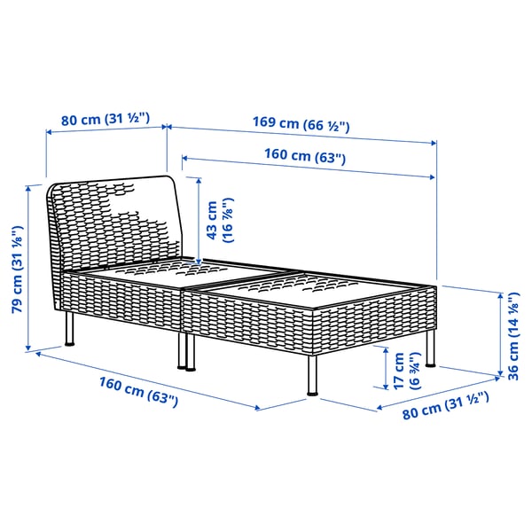 VITTSKÄR Chaise longue modular, exterior/ratán de plástico gris oscuro
