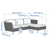 VITTSKÄR Conjunto de 3 plazas, +chaise longue exterior/ratán de plástico en gris oscuro Frösön/Duvholmen beige