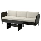 VITTSKÄR Conjunto de 3 plazas, exterior ratán de plástico en gris oscuro/Frösön/Duvholmen beige