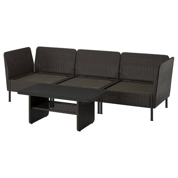 VITTSKÄR Conjunto de 3 plazas, exterior/ratán de plástico gris oscuro