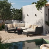 VITTSKÄR Juego de 5 plazas, exterior, +chaise longue/ratán de plástico en gris oscuro Frösön/Duvholmen beige