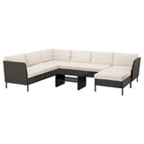 VITTSKÄR Juego de 5 plazas, exterior, +chaise longue/ratán de plástico en gris oscuro Frösön/Duvholmen beige