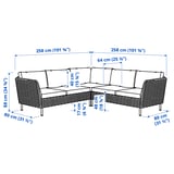 VITTSKÄR Sofá de esquina modular de 4 plazas, exterior ratán de plástico en gris oscuro/Frösön/Duvholmen beige