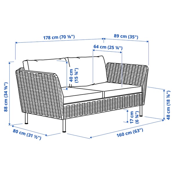 VITTSKÄR Sofá modular, 2 plazas, reposabrazos exterior/ratán de plástico en gris oscuro Frösön/Duvholmen beige