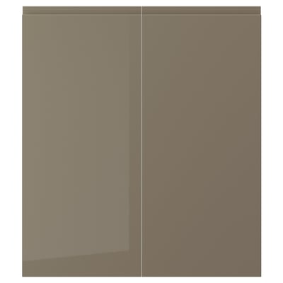 VOXTORP Puerta gabinete bajo esquina, 2pz, zurdo/alto brillo marrón grisáceo oscuro, 13x30 "