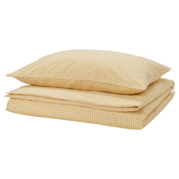 WEYMOUTHTALL Funda nórdica+funda(s) de almohada, amarillo blanco/a cuadros, Tamaño twin