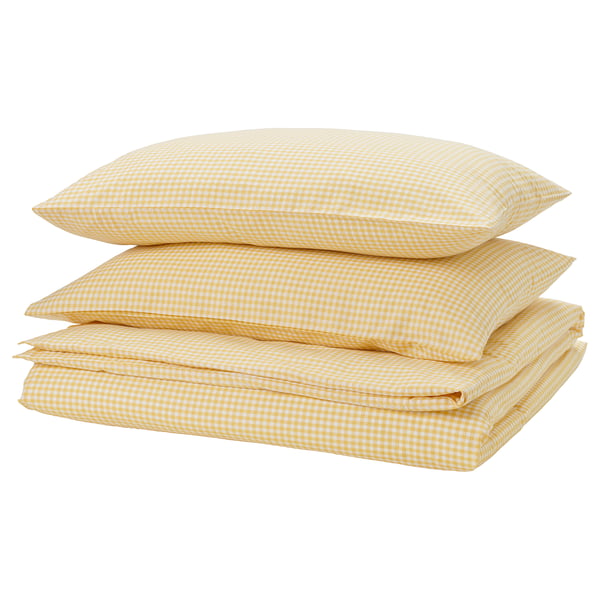 WEYMOUTHTALL Funda nórdica+funda(s) de almohada, amarillo blanco/a cuadros, Tamaño Full/Queen (Doble/Queen)