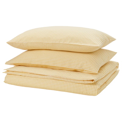 WEYMOUTHTALL Funda nórdica+funda(s) de almohada, amarillo blanco/a cuadros, Tamaño Full/Queen (Doble/Queen)