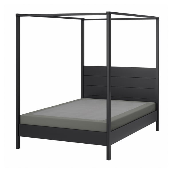 YTTERVÅG Armazón de cama con dosel, negro/Lyngör gris oscuro, Tamaño King
