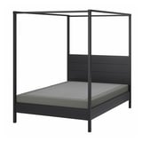 YTTERVÅG Armazón de cama con dosel, negro/Lyngör gris oscuro, Tamaño King