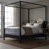 YTTERVÅG Armazón de cama con dosel, negro/Lyngör gris oscuro, Tamaño King
