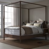 YTTERVÅG Base de cama con dosel, marrón grisáceo/Lyngör blanco, Tamaño queen