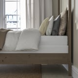 YTTERVÅG Base de cama con dosel, marrón grisáceo/Lyngör blanco, Tamaño queen