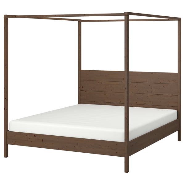 YTTERVÅG Base de cama con dosel, marrón grisáceo/madera, Tamaño King