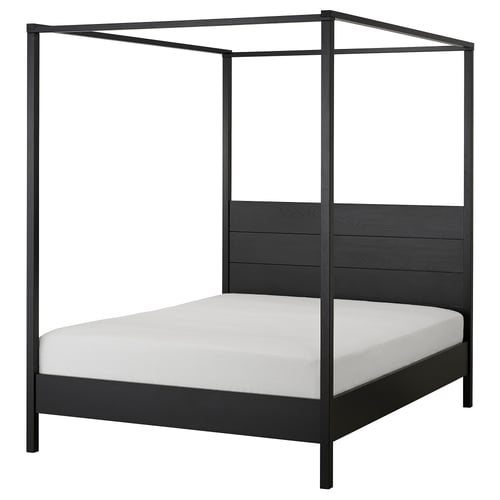 YTTERVÅG Base de cama con dosel, negro/madera, Tamaño queen