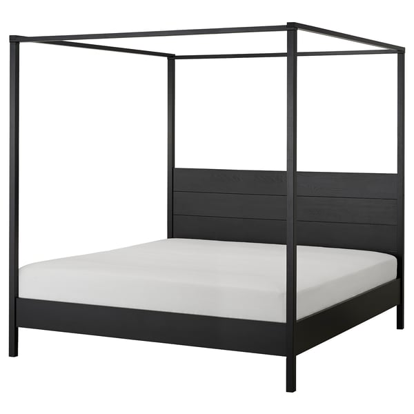 YTTERVÅG Base de cama con dosel, negro/madera, Tamaño King