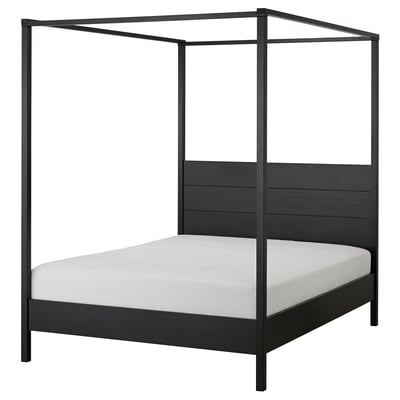 YTTERVÅG Base de cama con dosel, negro, Tamaño queen