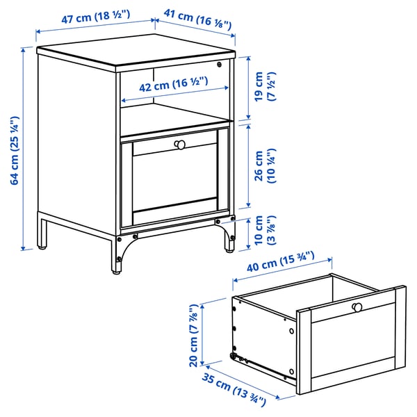 YTTERVÅG Mesita de noche, marrón grisáceo, 18 1/2x16 1/8 "